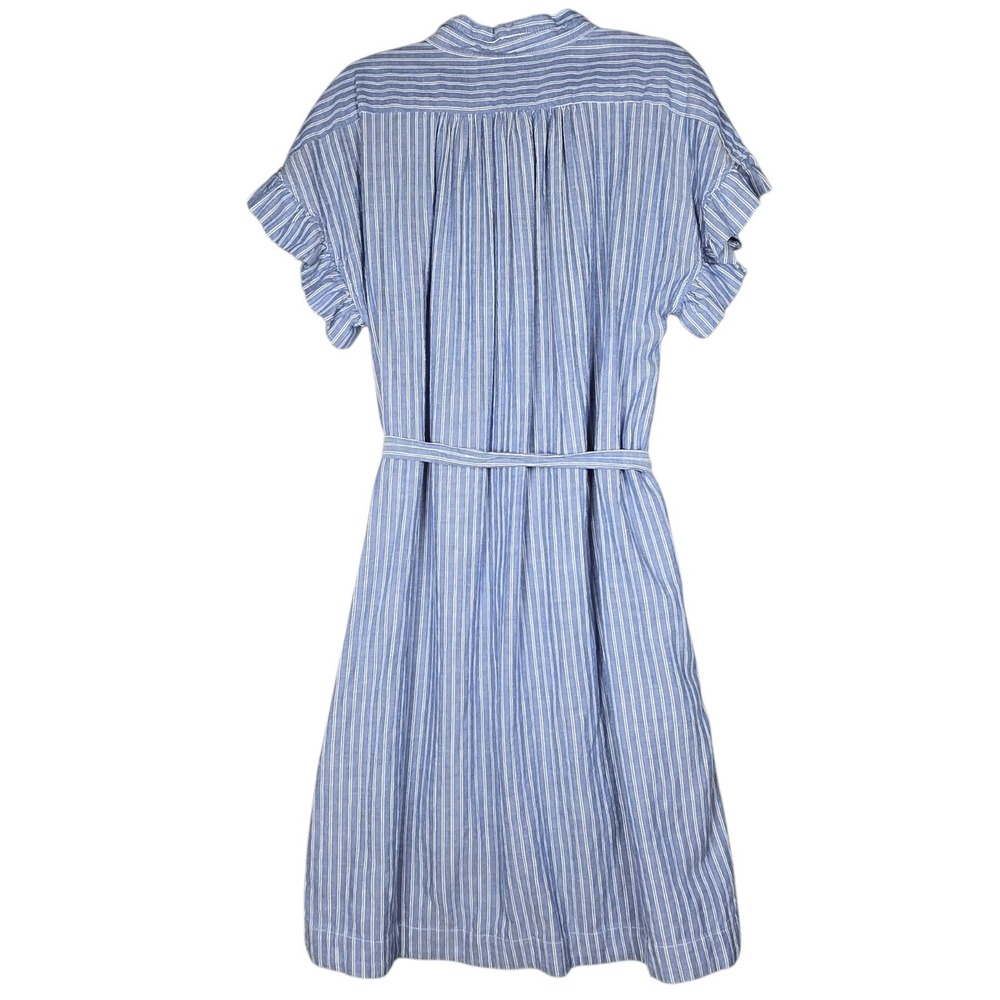 Anthropologie Isabella Sinclair Piper Blue Striped Ruffle Shirt Dress XL Belted - Picture 2 of 8
